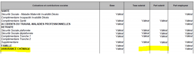 non cadre assurance chomage rubrique bulletin simplifié